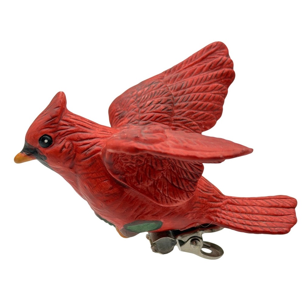 Vintage Russ Berrie Red Cardinal Clip On Bird Ornament Figurine 15292
